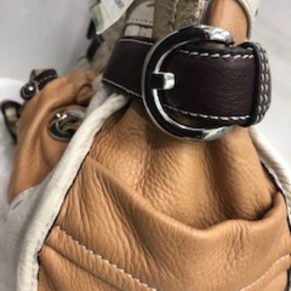 B. MAKOWSKY leather  shoulder bag; tan and beige. - Picture 3 of 3